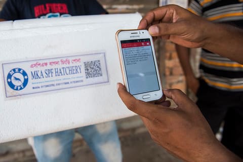 2 c. Farmer is reading QR code from SPF PL box