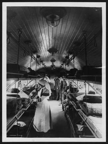 Interior of a ward on a British Ambulance Train in France