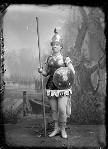 Portrait of a young woman dressed as Boadecia or Mother England