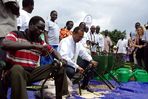 DMD John Winfield shows skills with one of the local maize machines