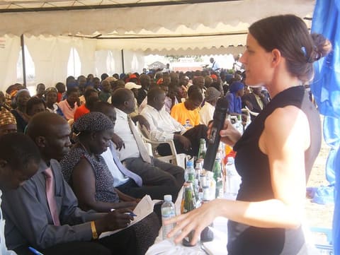 Amanda Willett makes a short speech regarding NUTI operations in Labala
