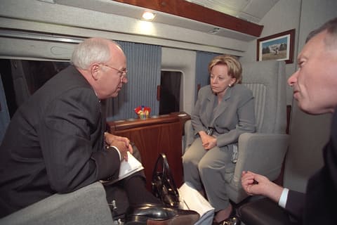 Vice President Cheney, Lynne Cheney and I. Lewis "Scooter" Libby Aboard Marine Two