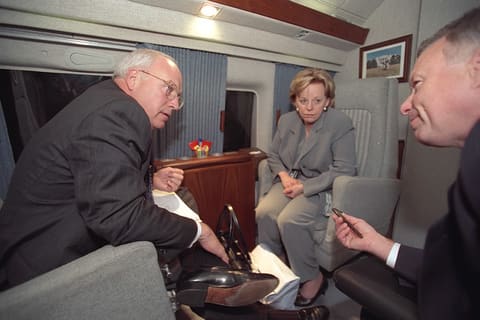 Vice President Cheney, Lynne Cheney and I. Lewis "Scooter" Libby Aboard Marine Two