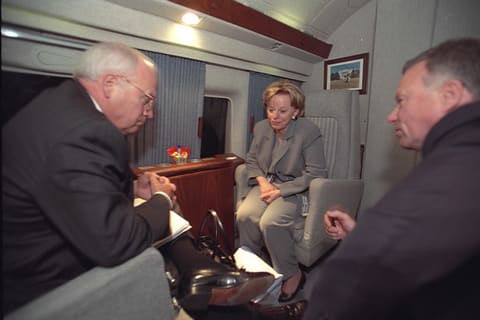 Vice President Cheney, Lynne Cheney and I. Lewis "Scooter" Libby Aboard Marine Two