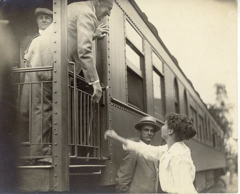 President Wilson Greets a Woman on Speaking Tour