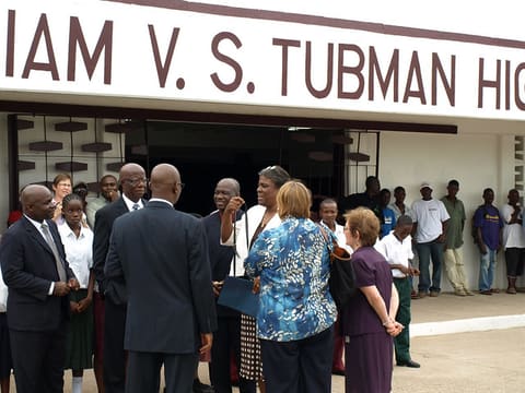 Dr. Othello Gongar, Minister of Education, greets US Ambassador Thomas-Greenfield