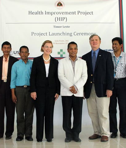 US Ambassador Judith Fergin and USAID Mission Director Rick Scott join Minister of Health Nelson Martins for launch of Health Improvement Project, HADIAK.