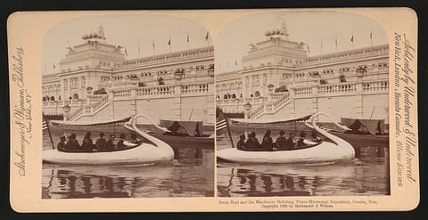 Swan boat and the Machinery Building, Trans-Mississippi Exposition, Omaha, Neb. (LOC)