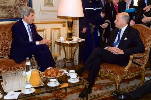 Secretary Kerry Meets With French Foreign Minister Fabius Before Paying Homage to Victims of Paris Shootings