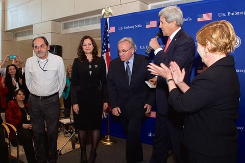 Secretary Kerry, Ambassador Ries Salute Three Embassy Sofia Employees With Over 30 Years Service Each