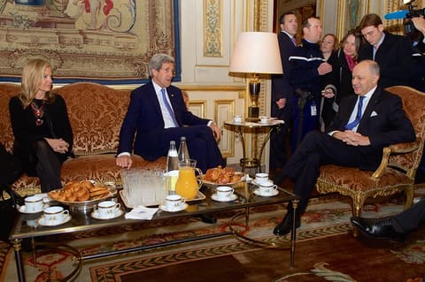 Secretary Kerry, Ambassador Hartley Meet With French Foreign Minister Fabius Before Paying Homage to Victims of Paris Shootings